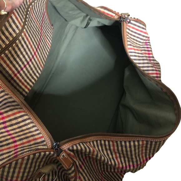 Vintage Perry Ellis Brown Plaid Carry On Weekender Travel Duffel Bag - Picture 5 of 17